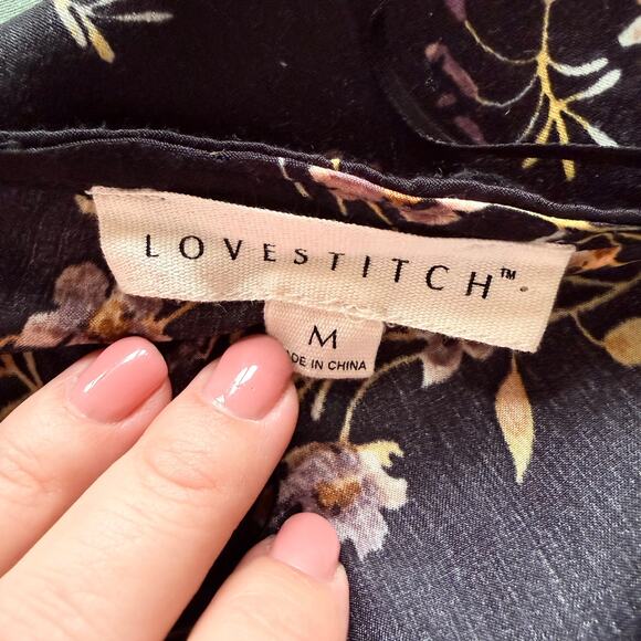 Lovestitch Botanica Black Floral Wrap Mini Dress Whimsygoth Grunge Boho Witchy M - Picture 5 of 7